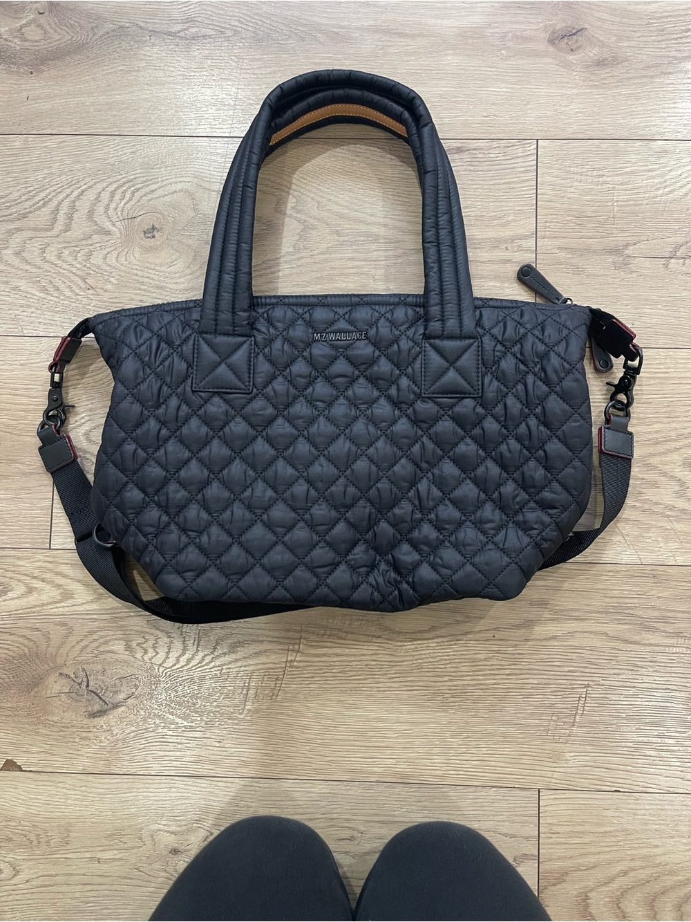 MZ Wallace Black Quilted Nylon Tote w/ Detachable Strap Medium Sutton Crossbody